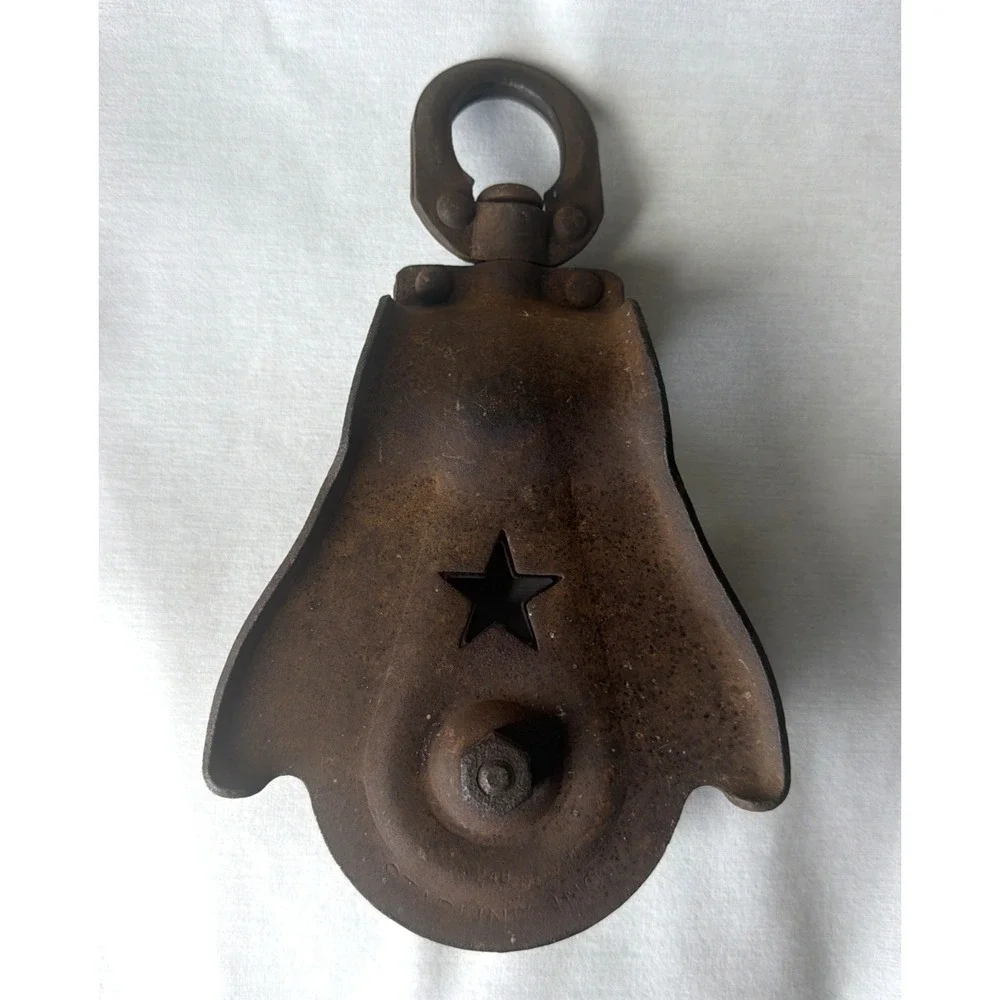 Vintage Primitive Cast Iron Starline Barn Swivel Pulley - Cottagecore Rustic
